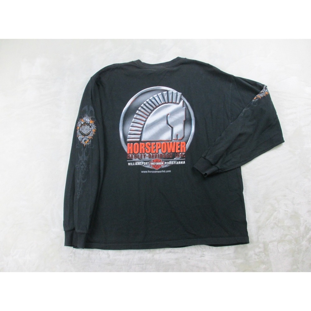 VINTAGE Harley Davidson Shirt Mens Extra Large Black Horse Power Tribal Rider*